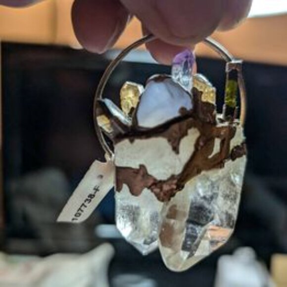 Sterling Silver & Goldtone 2 Large Quartz Crystals an Other Gemstones Pendant - Picture 7 of 8